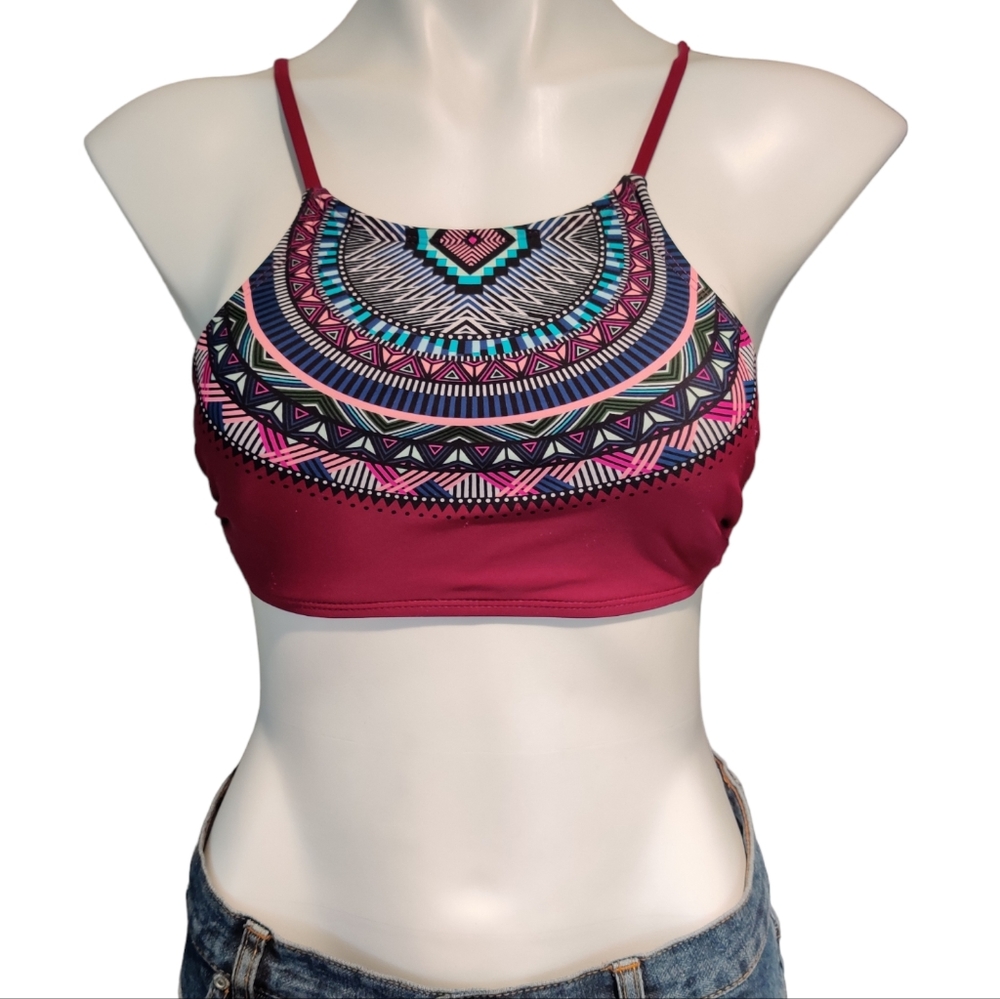California Sunshine Burgundy Southwest Boho Bikini Top EUC sz S
